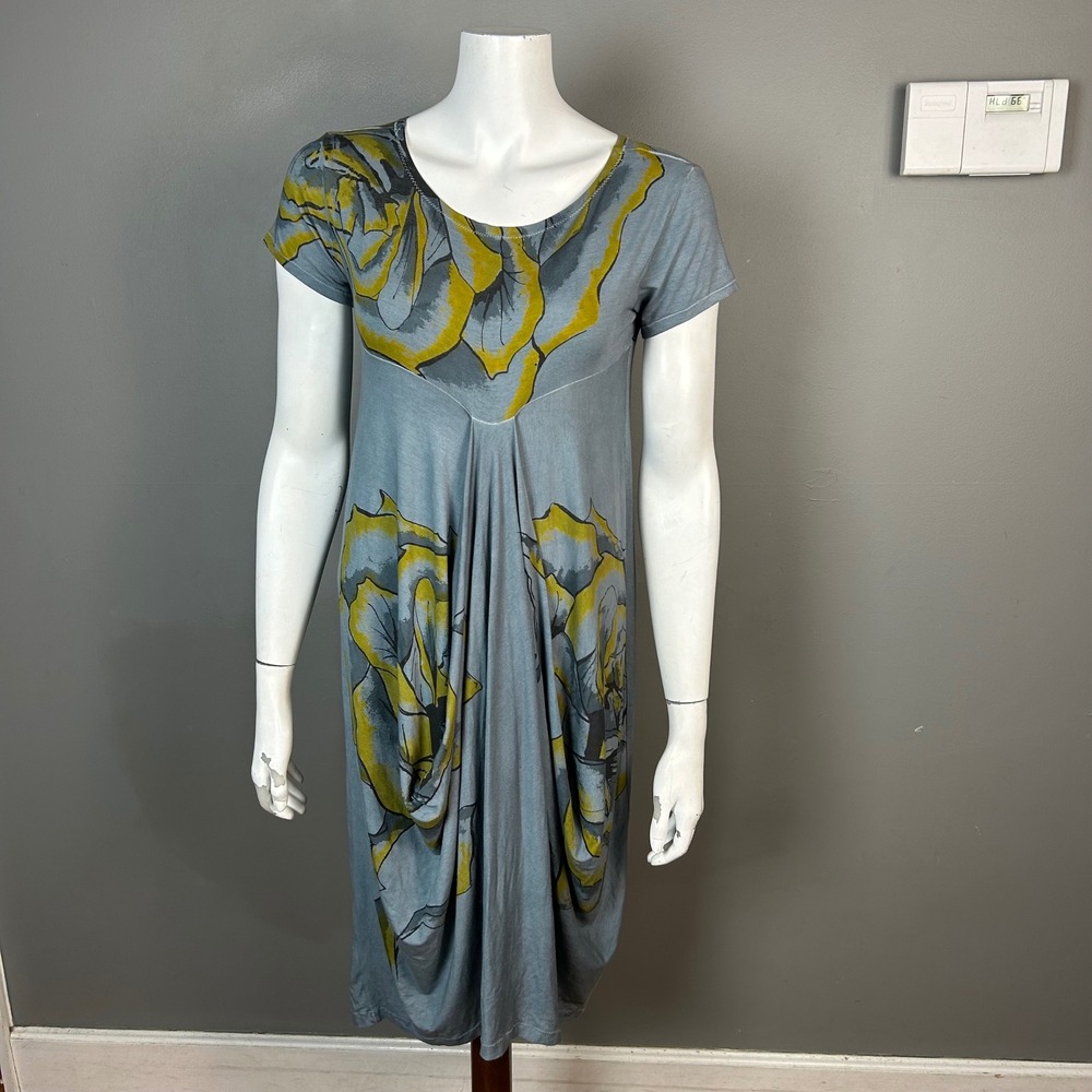 Heyne Bogut Dress XS Floral Rose Draped Tulip Sustainable Lagenlook Whimsical